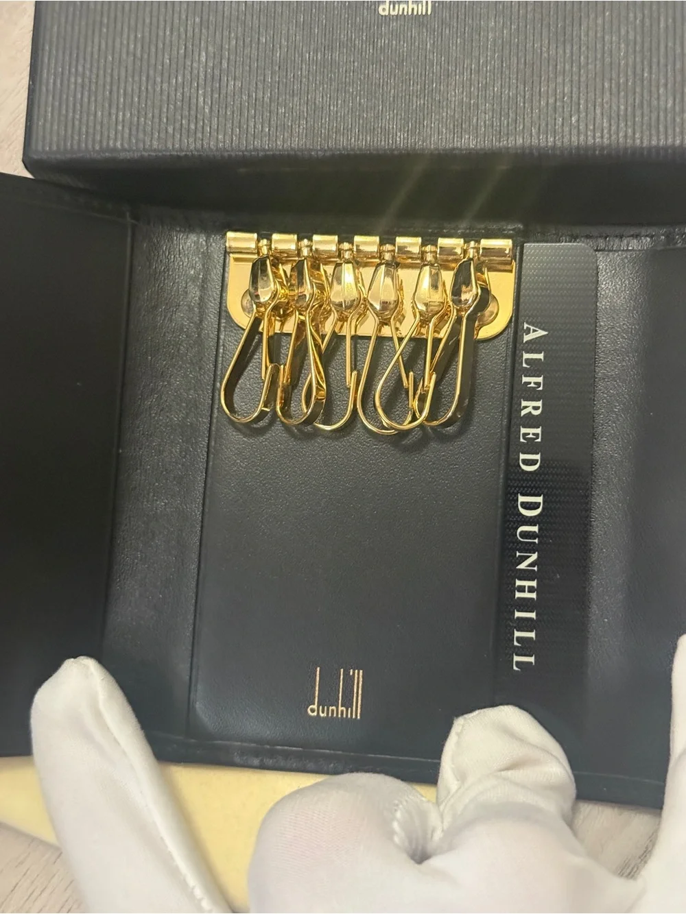 Vintage Alfred Dunhill London Black Leather 6-Key Case Gold Hardware - full set